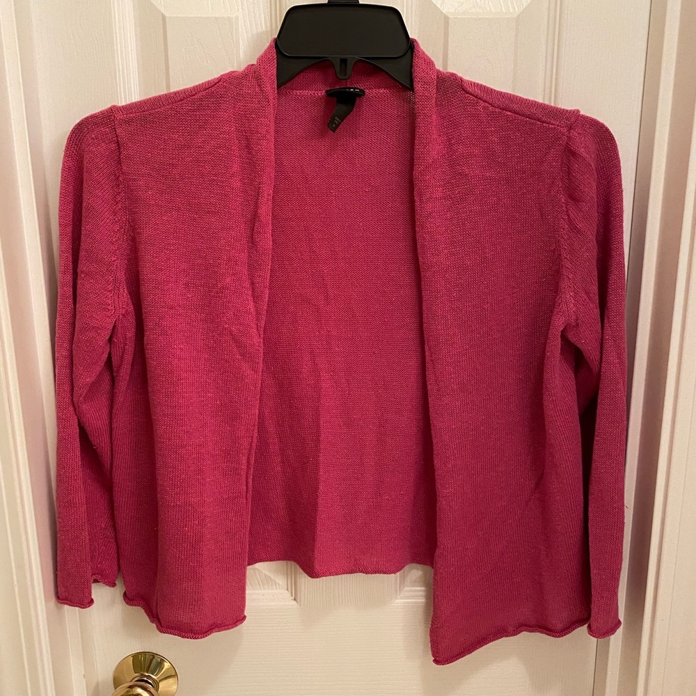 Eileen Fisher linen cropped open cardigan mauve size medium